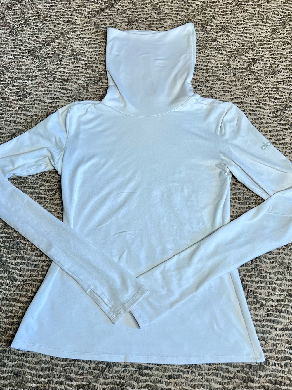 ALO Yoga White Long-Sleeve Hooded Top turtleneck